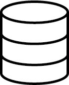 Back and white icon of a cylinder divided into 3 sections, symbolizing a database.