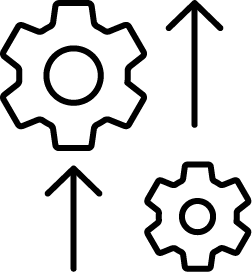 Icon of 2 gears and 2 upward arrows, symbolizing integration settings