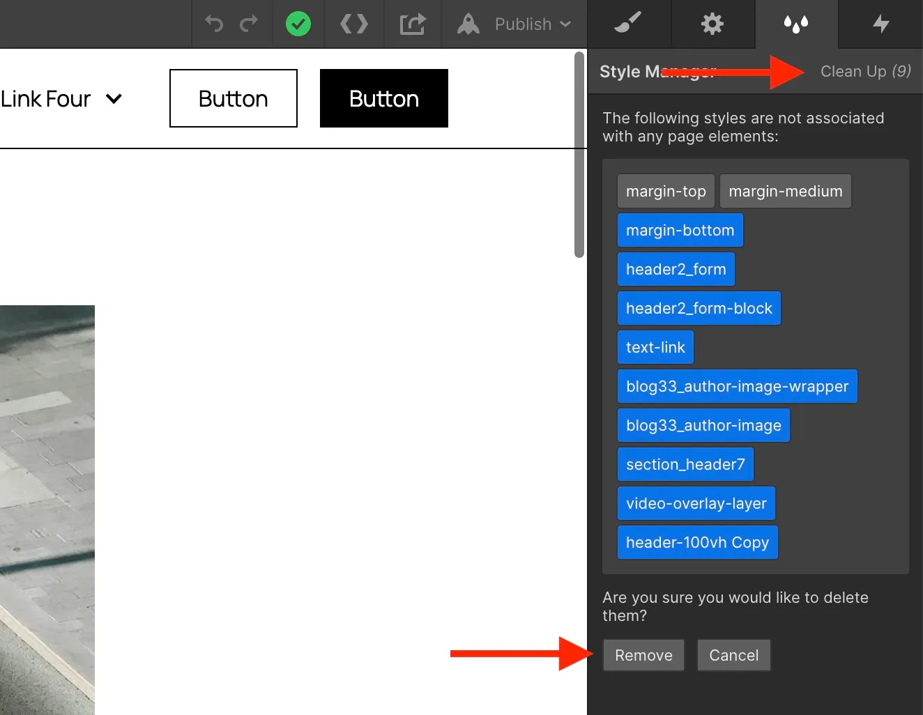 Nicht verwendete Interaktionen und CSS Styles in Webflow entfernen