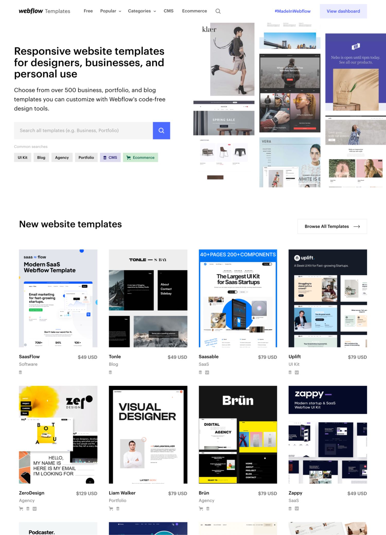 Webflow Themes Übersicht