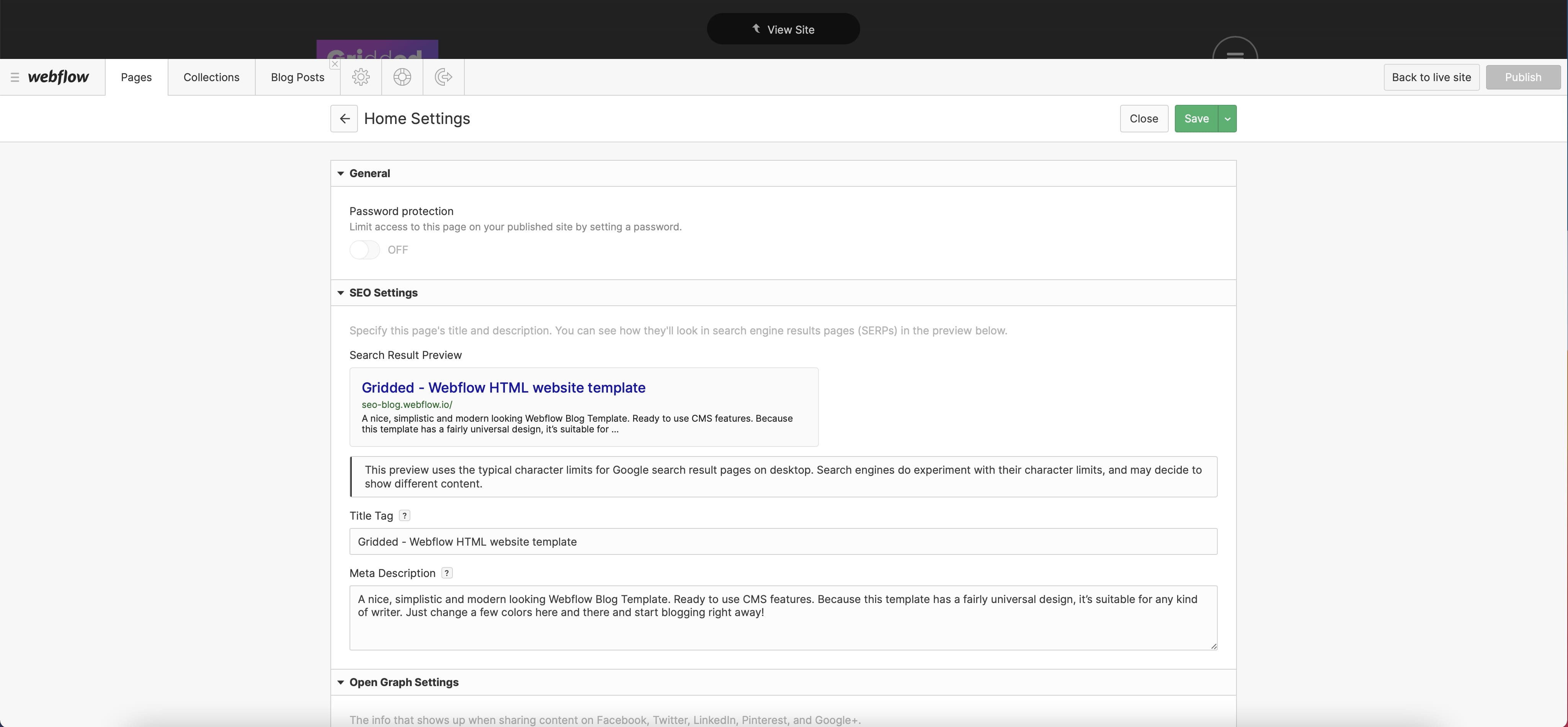 SEO Beschreibungen über den Webflow Editor ändern