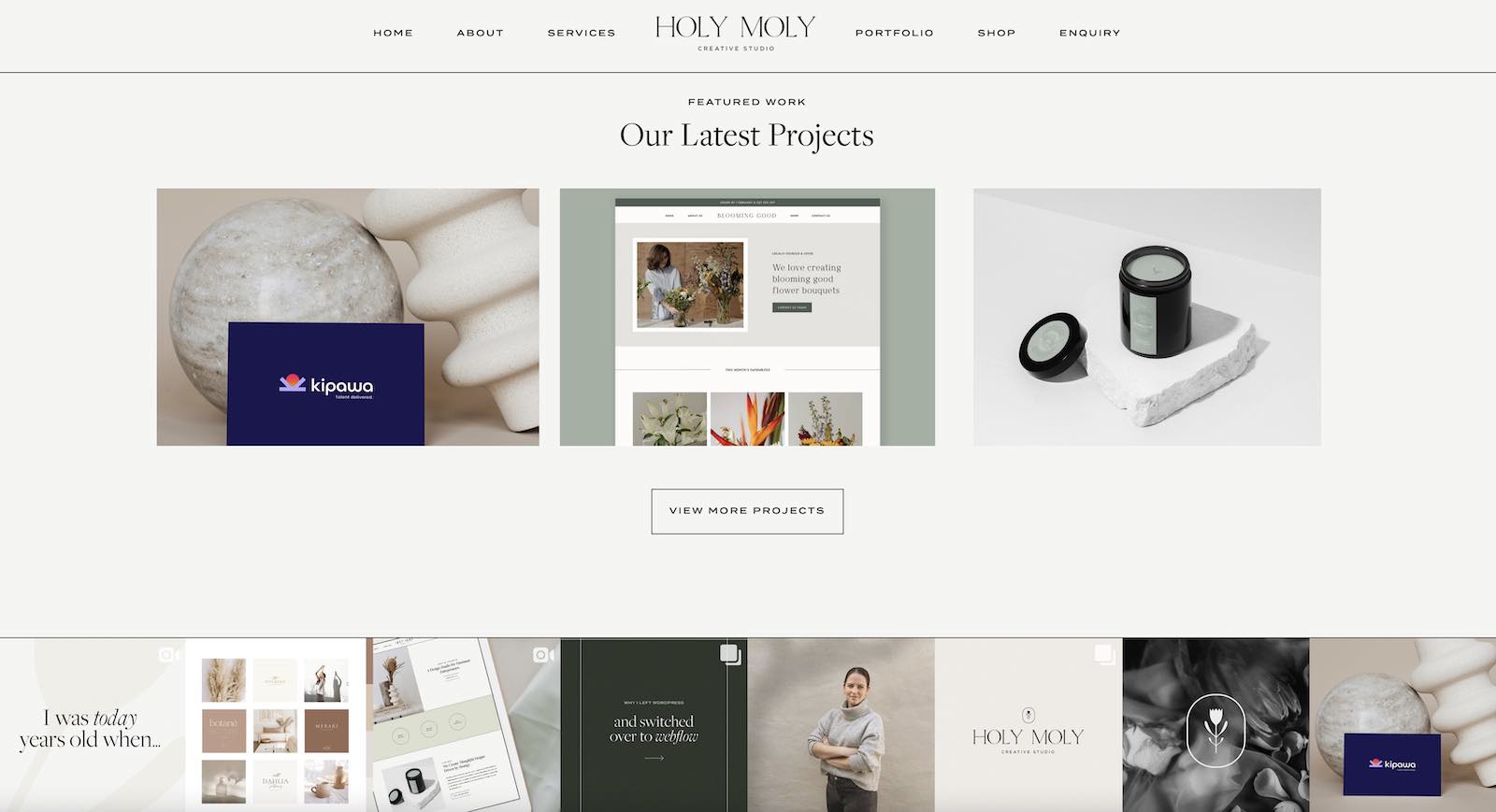 Holy Moly Creative Studio Portfolio Website Layout