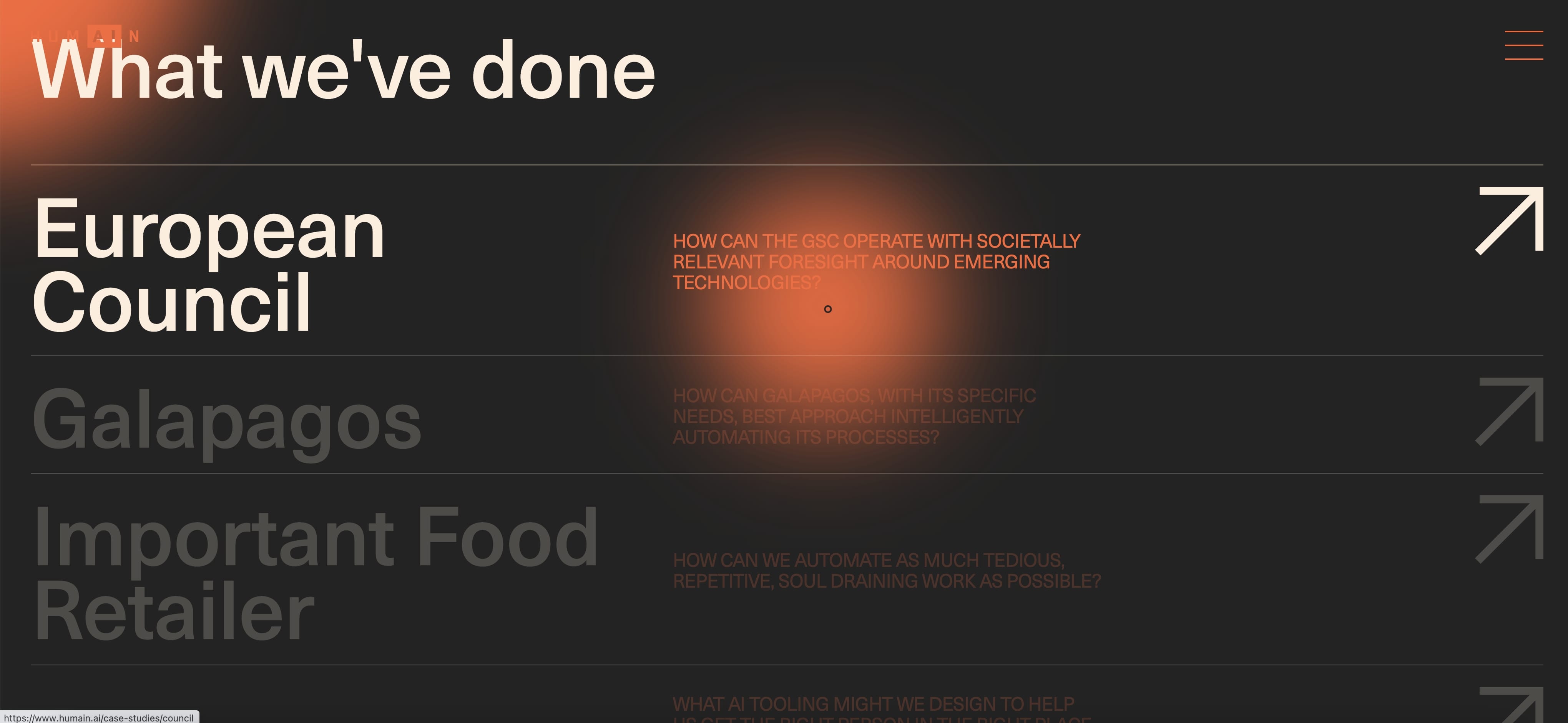 Screenshot der Arbeiten auf der Agentur Website von Humain.