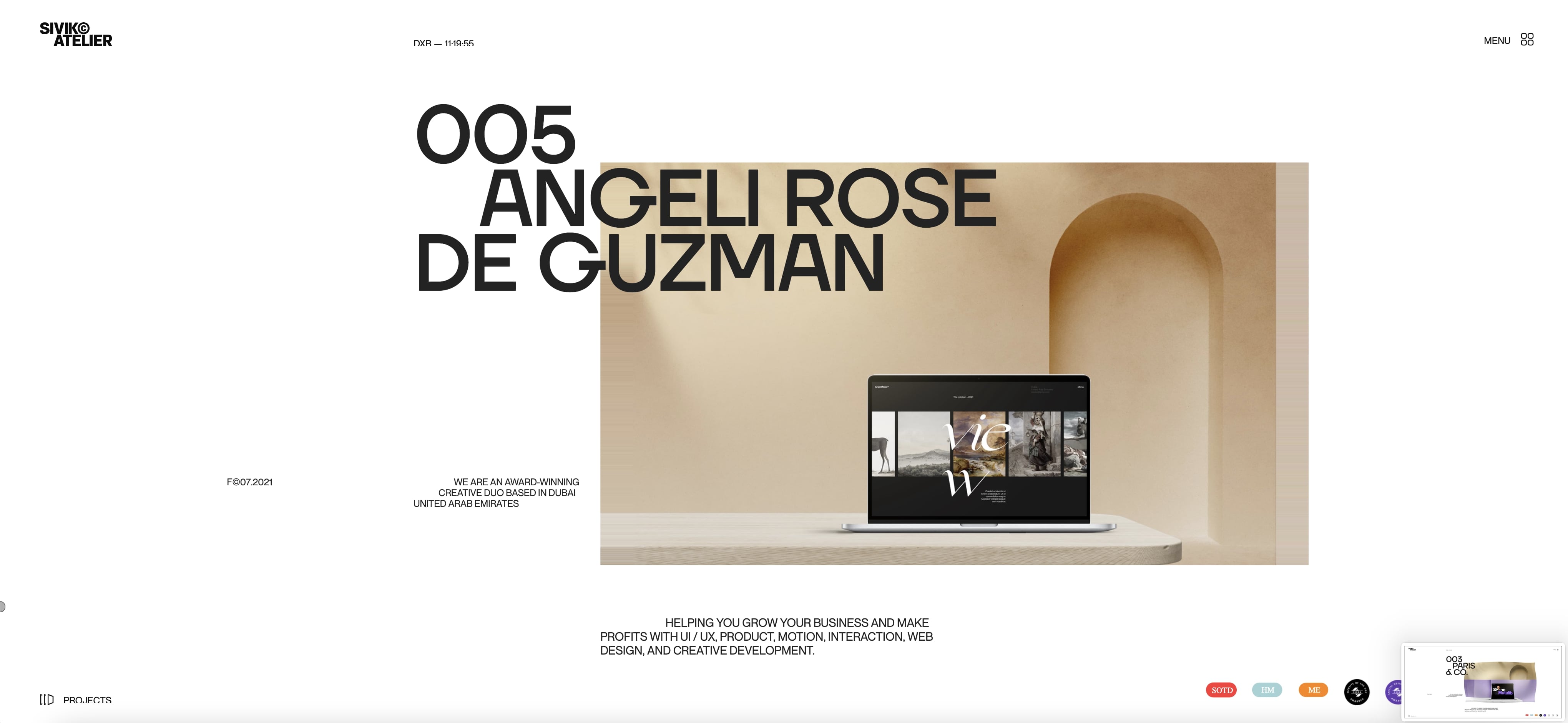 Screenshot der Agentur Website von Sivik Atelier