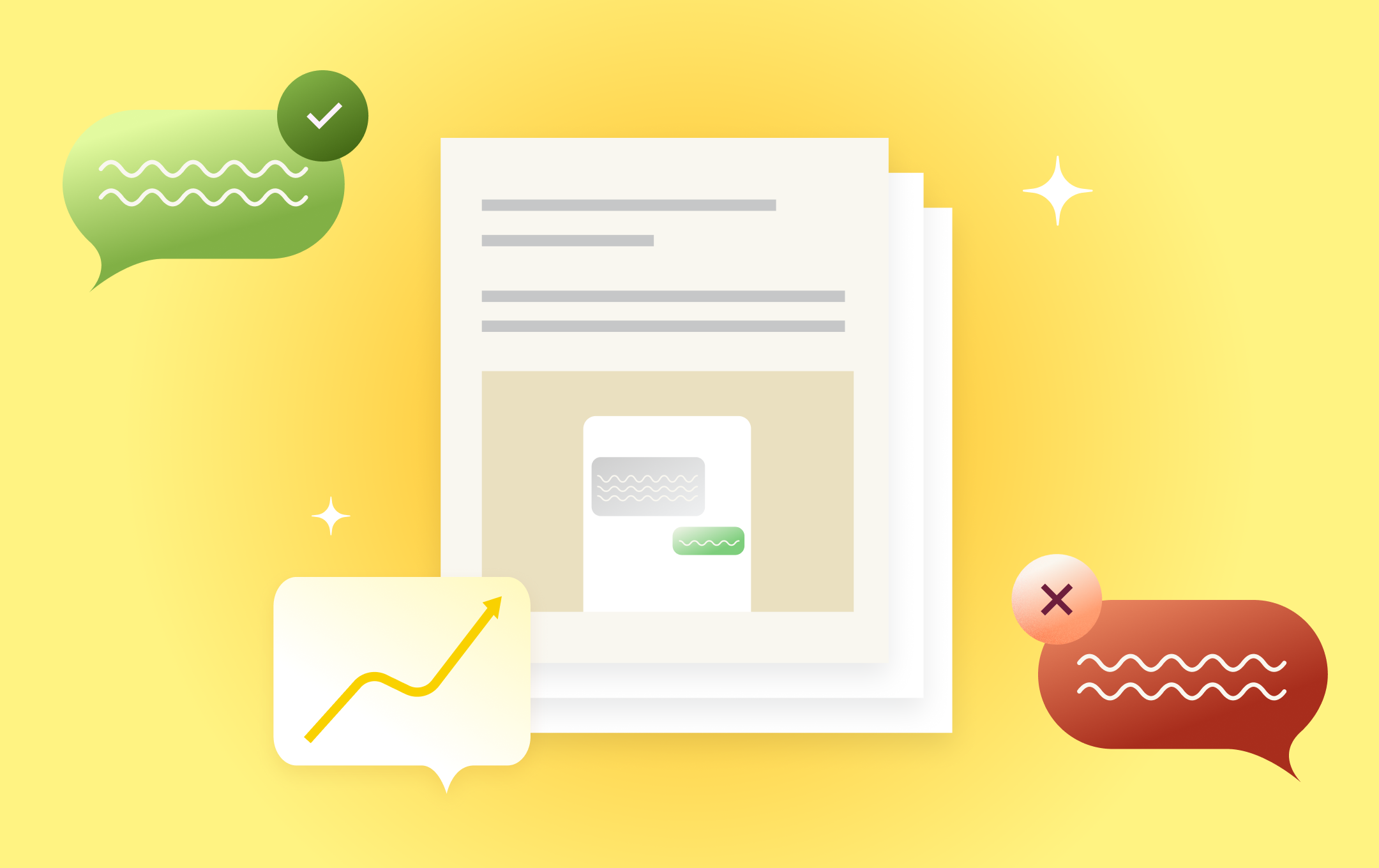 Abstract image with text bubbles and data report graphics
