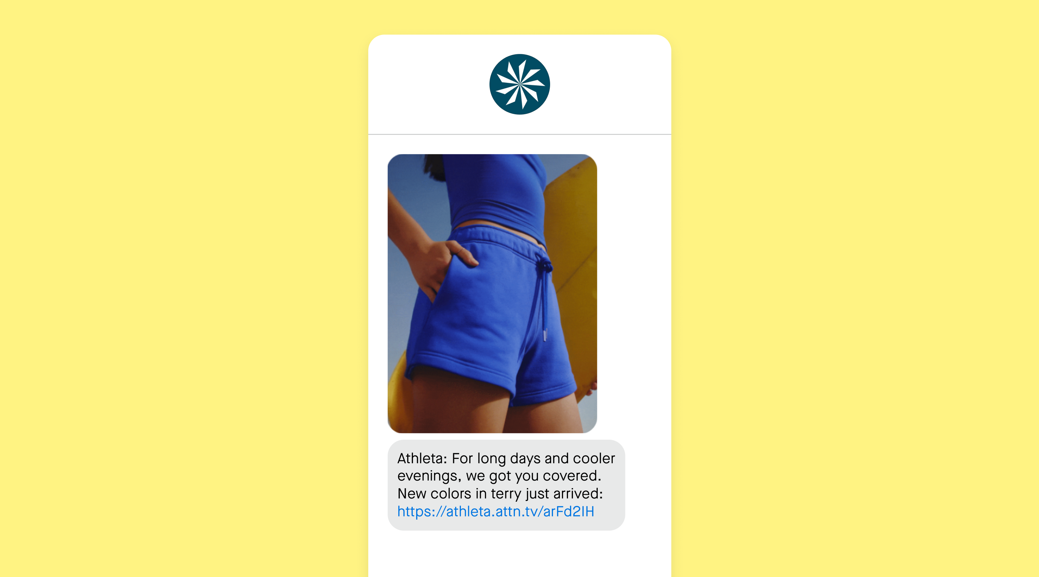 SMS campaign from Athleta announcing a new product variant.