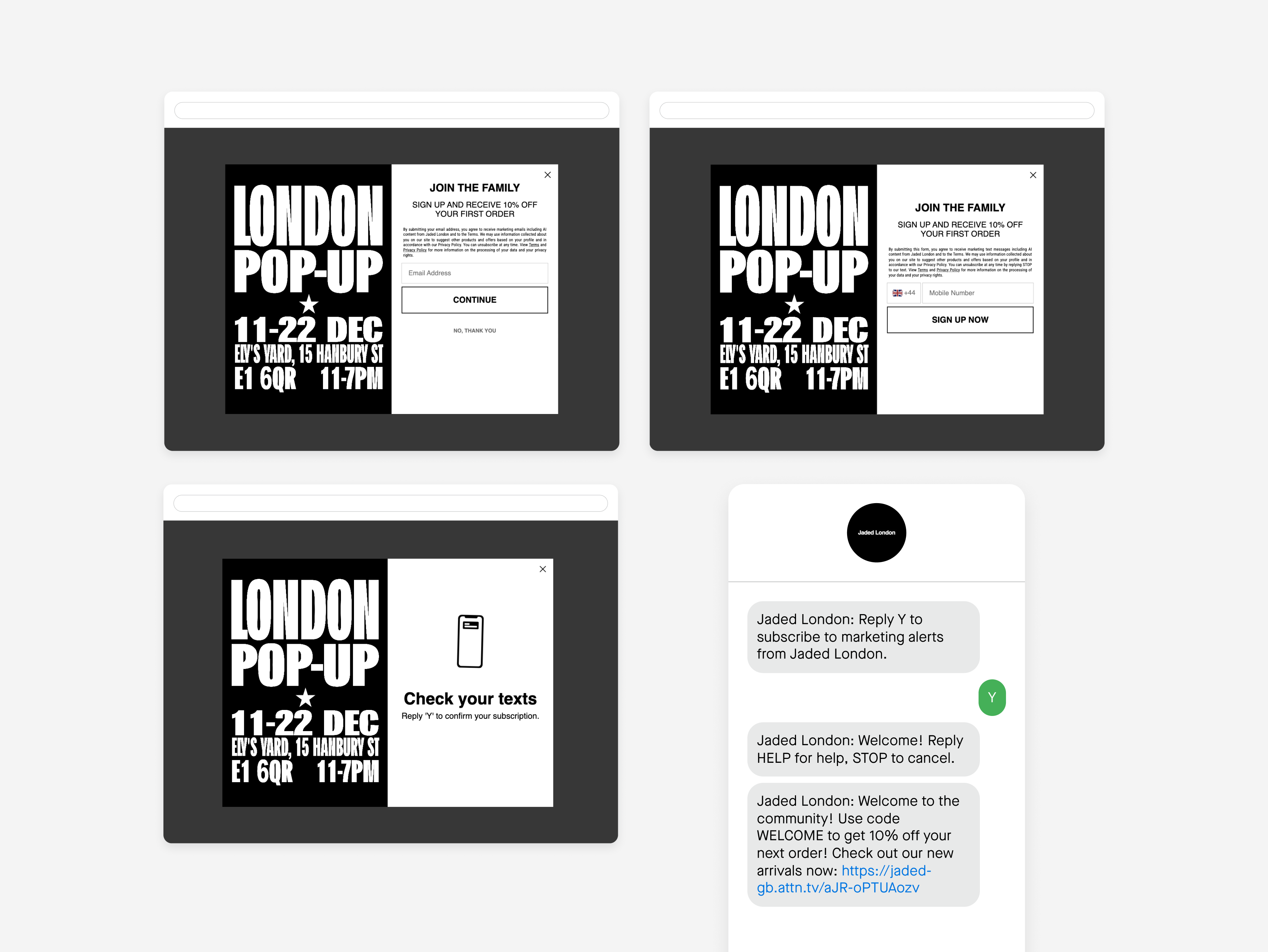 Image of Jaded London's sign-up unit steps