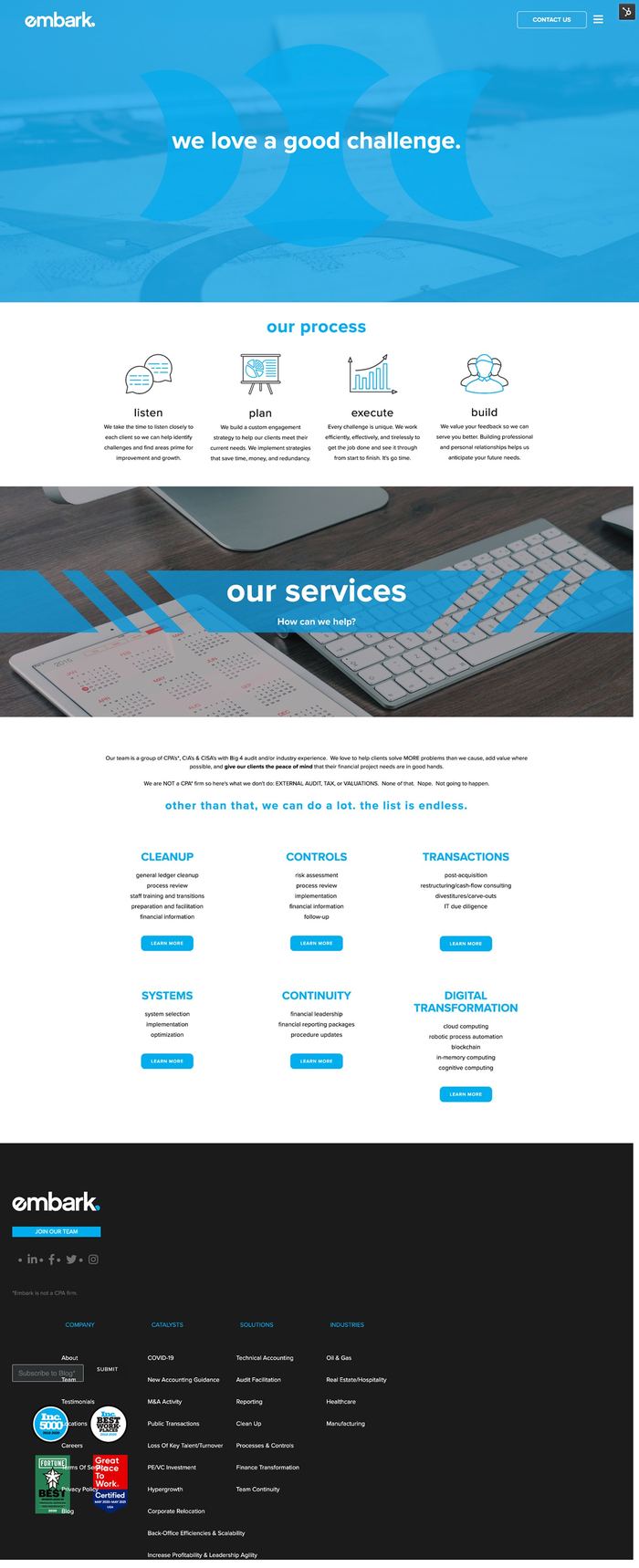 Embark existing services page, before redesign