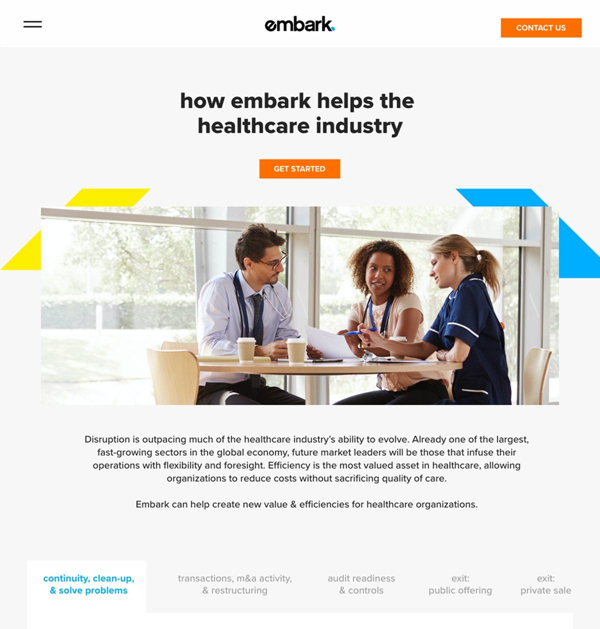 Embark redesigned industry landing page example