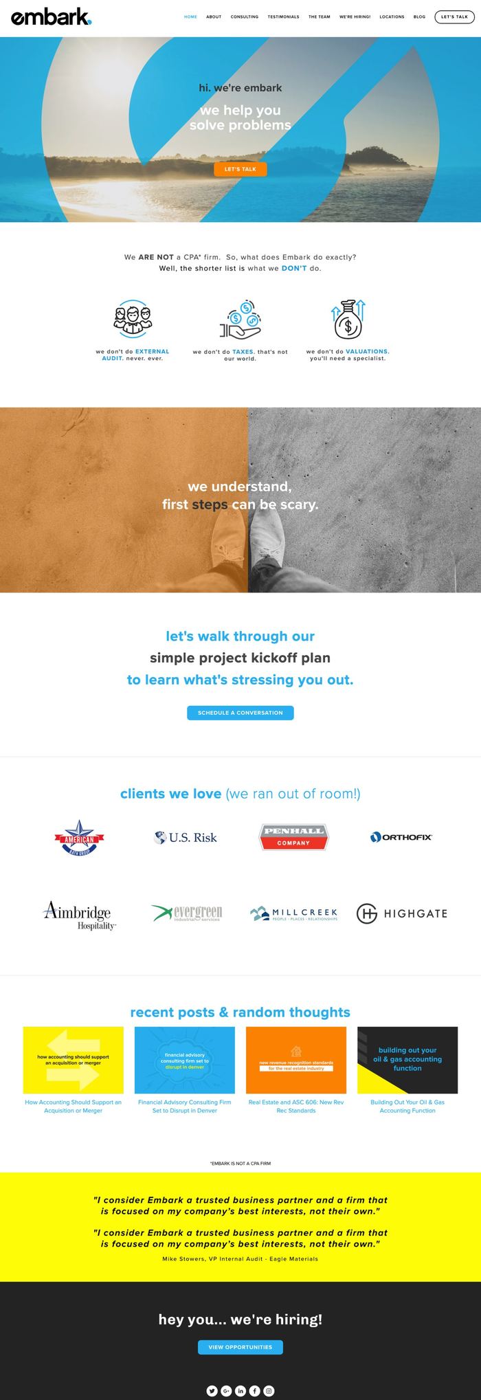 Embark existing homepage, before redesign
