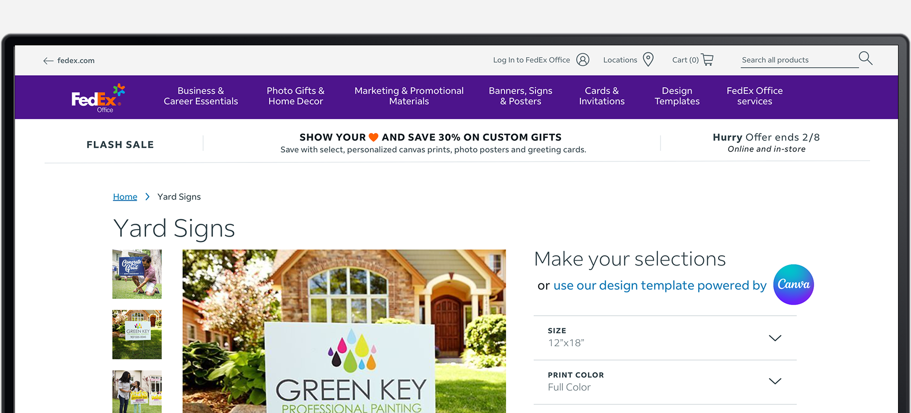 FedEx screenshots of product category and product details page