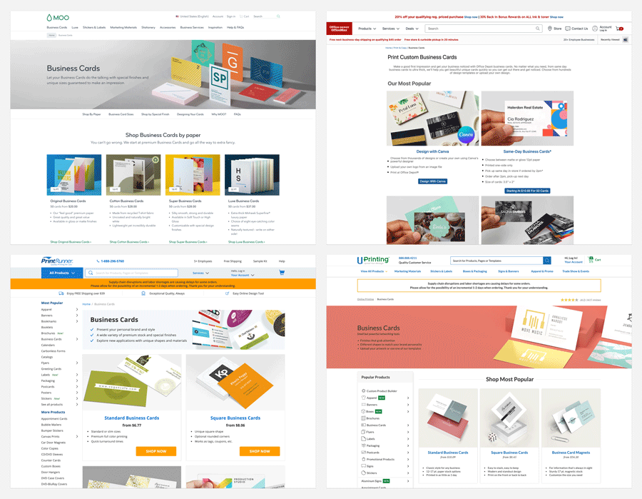 Competitive analysis of print product pages