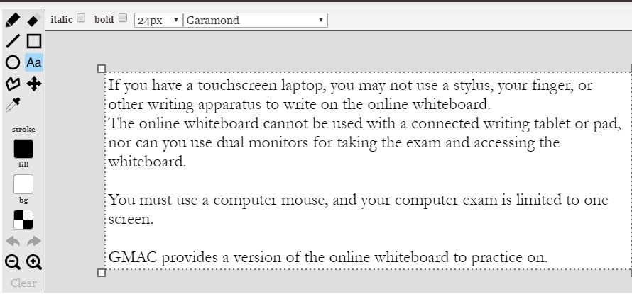 Online whiteboard provided as part of GMAT Online exam