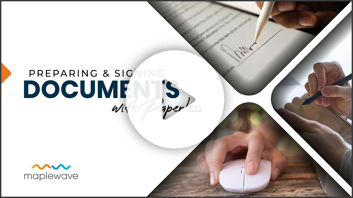 Thumbnail to play Video. Remote Signing: Paper Transactions. Illustration of a stylus signing a document on a tablet.