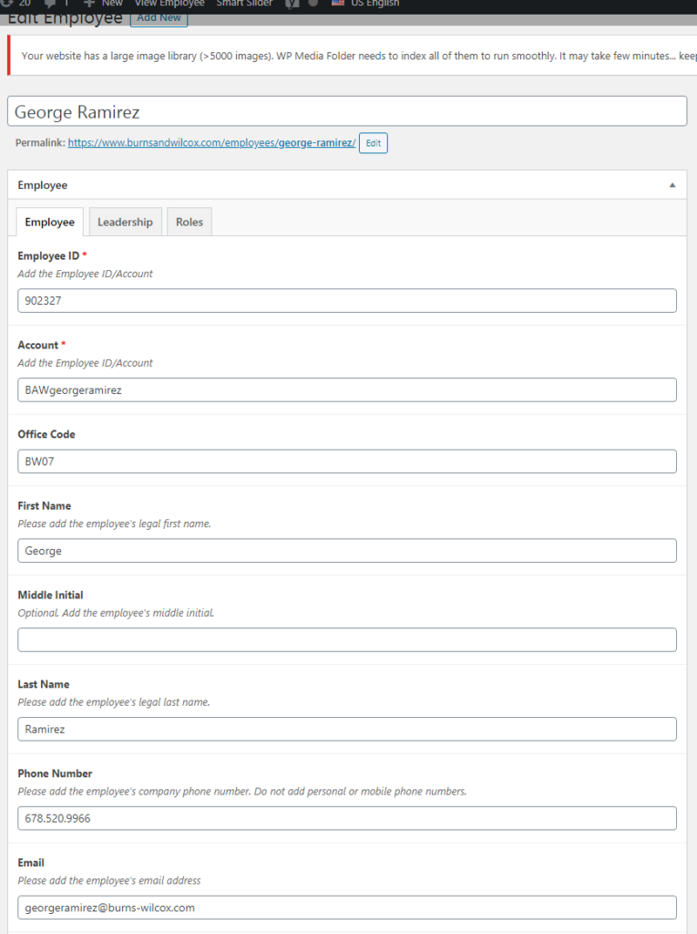 employee details added in wordpress as custom post