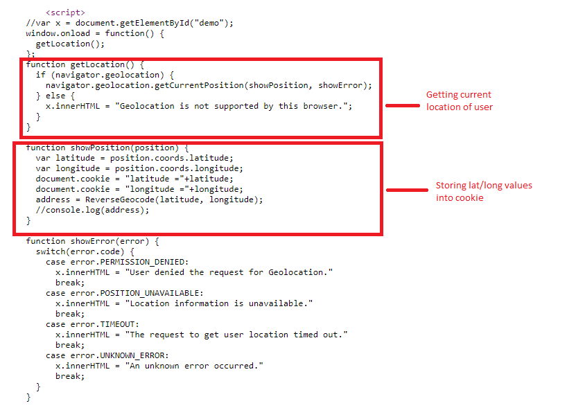 geo location code snippet