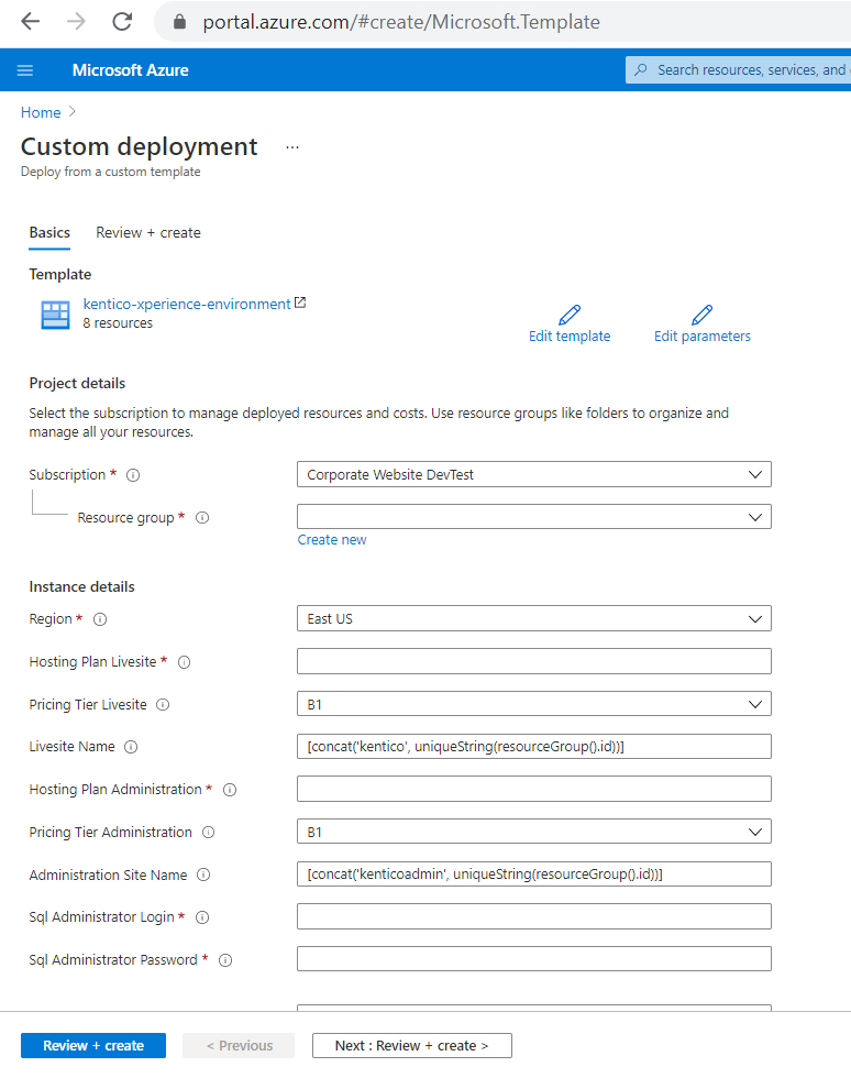 custom deployment in azure