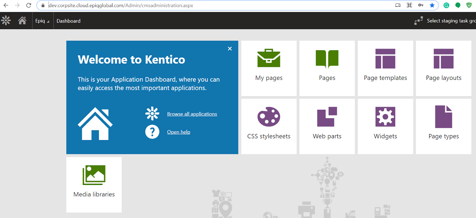 kentico xperience dashboard