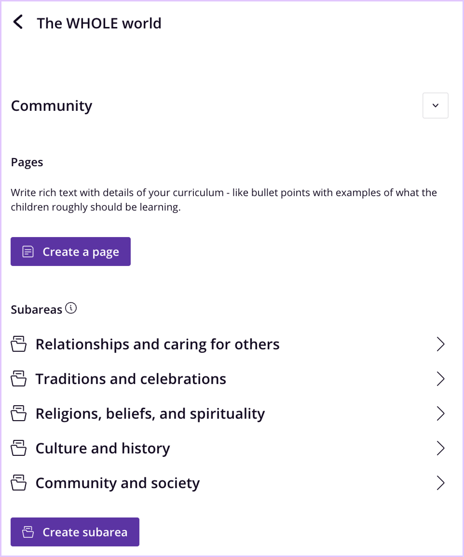 A screenshot of Famly's Curriculum Builder