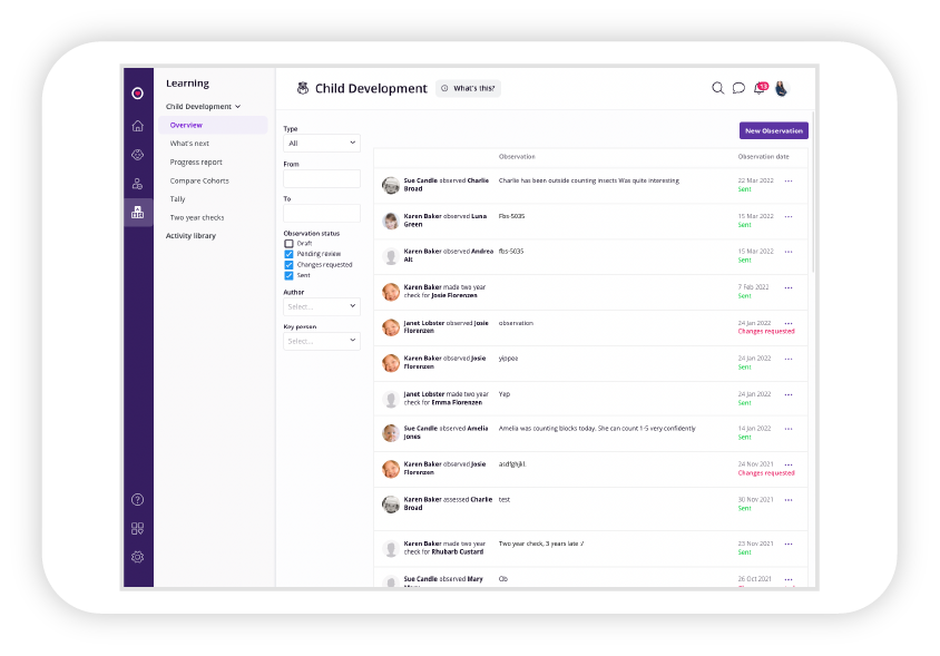 iPad showing Famly software