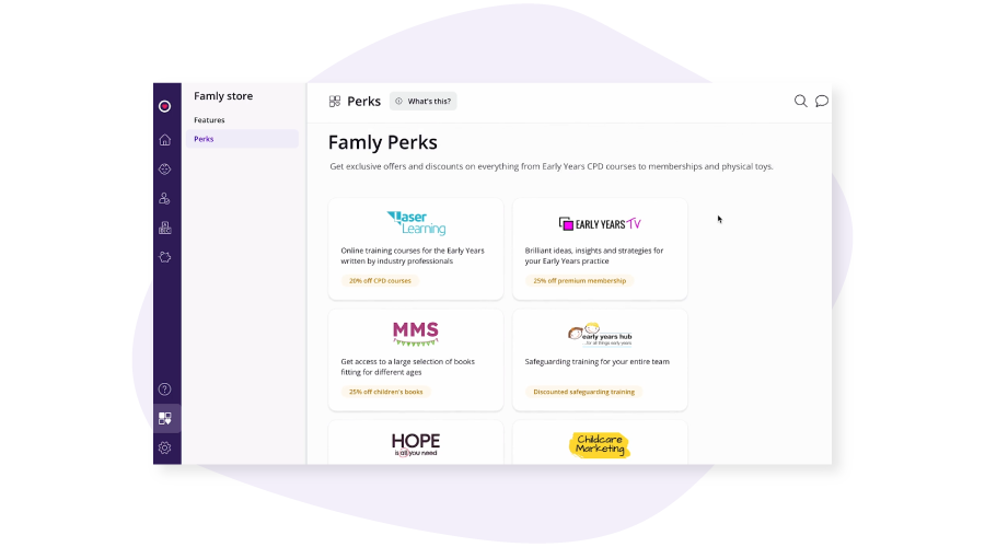 Famly Perks section on the Famly store