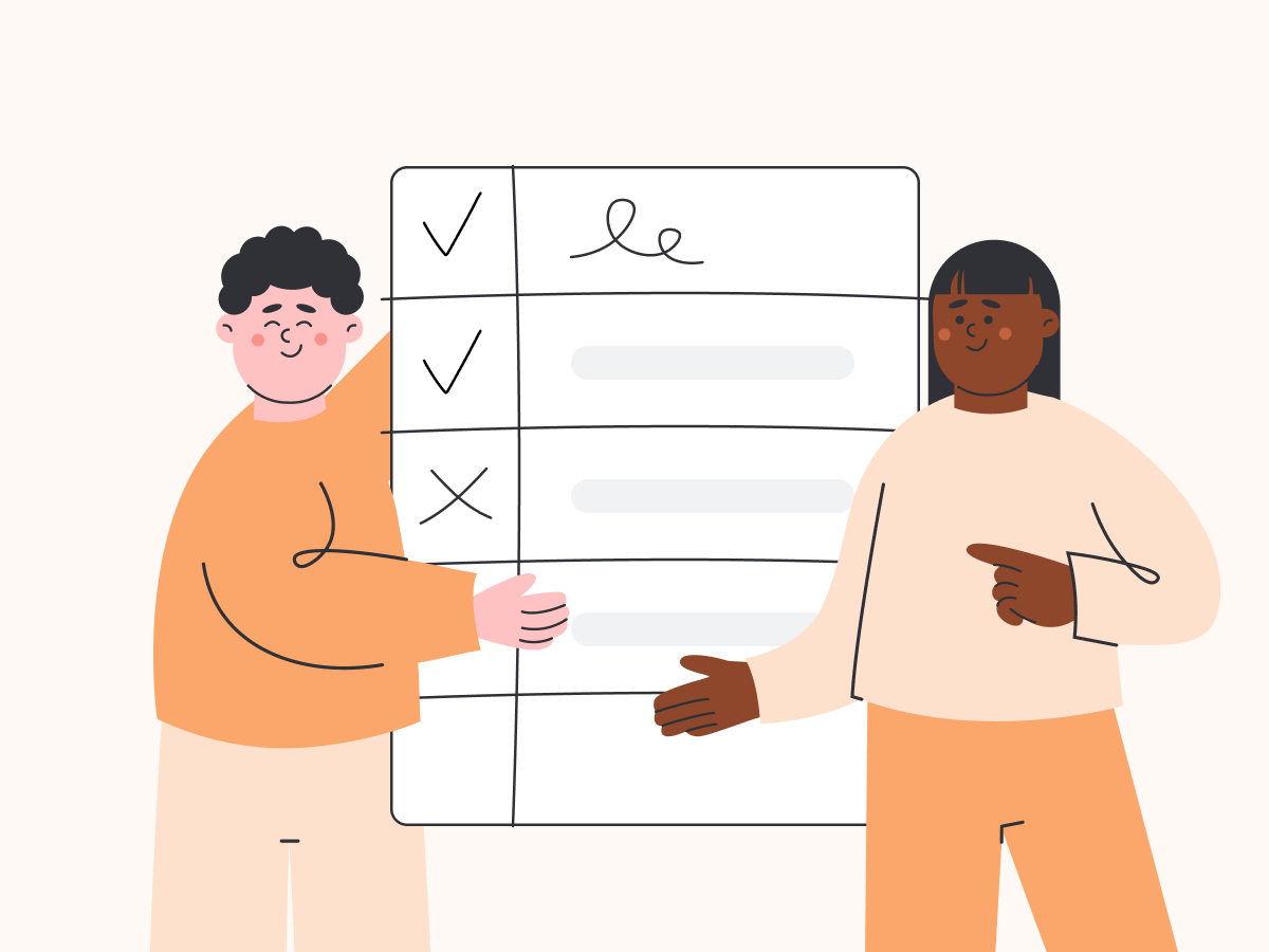 an illustration of two adults and a checklist