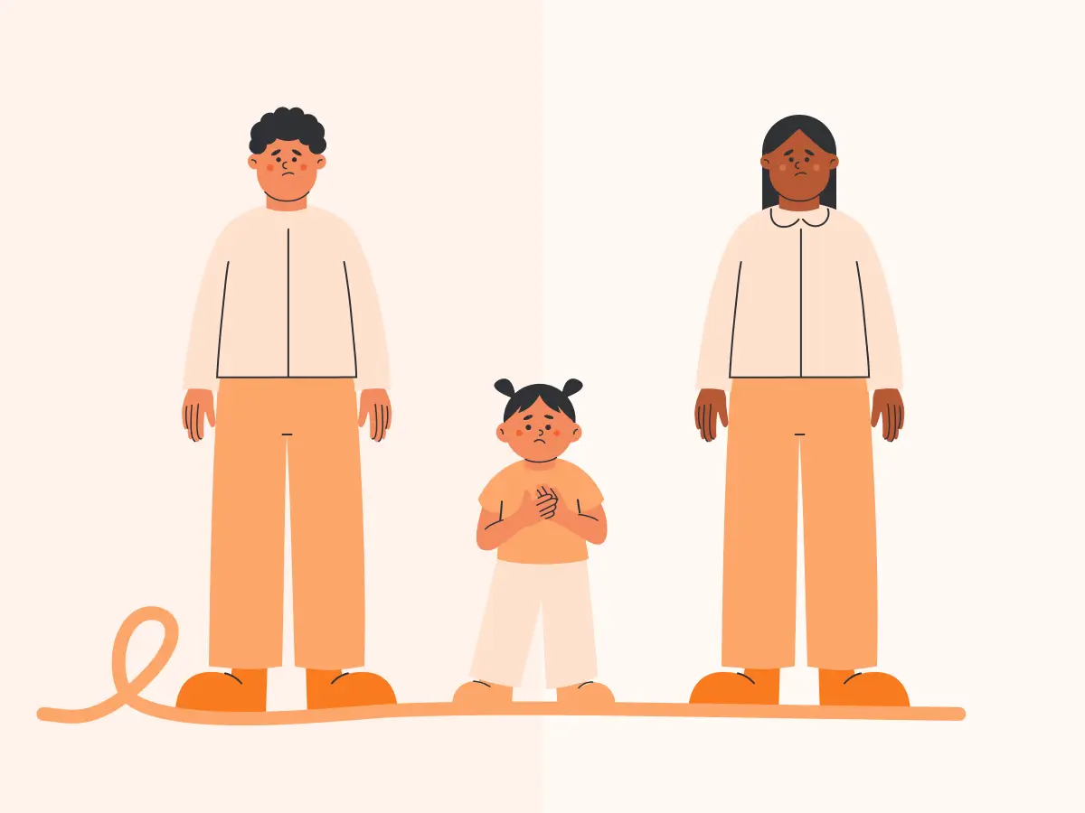 An illustration of a child between a mother and a father