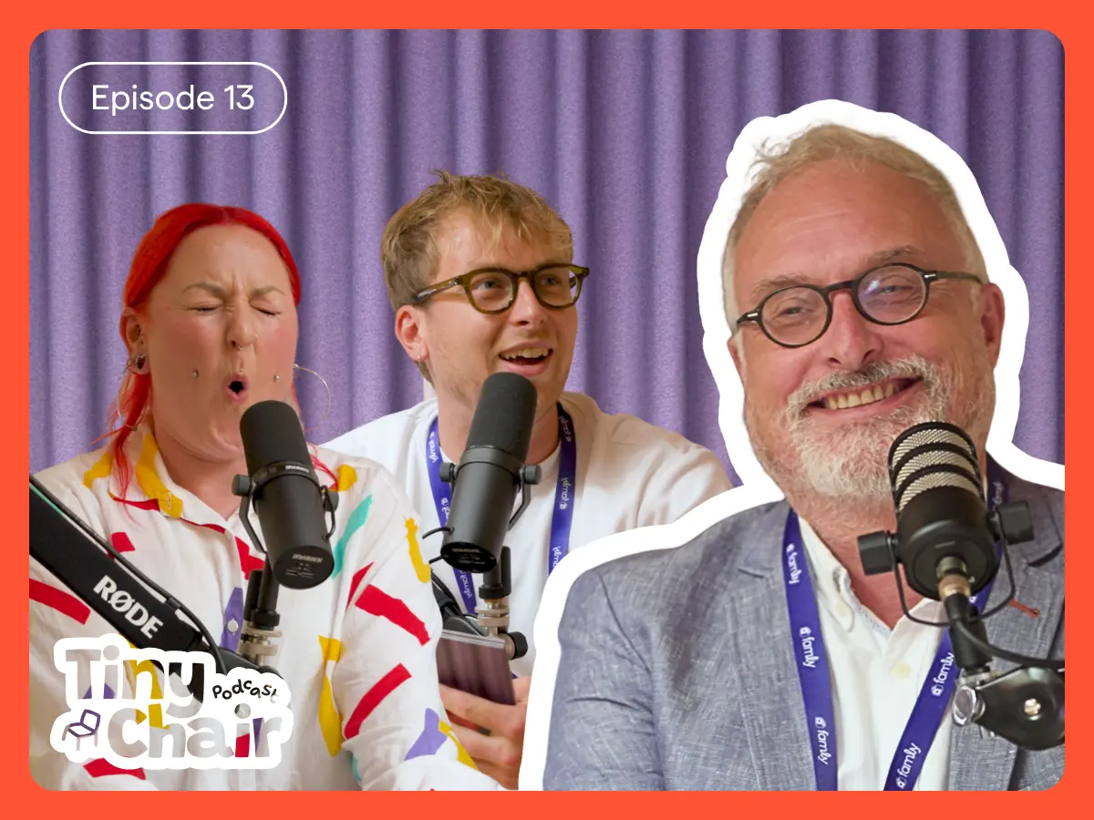 A photograph of Tiny Chair Podcast hosts, Matt and Julia, with Early Years expert and consultant, Jan Dubiel.