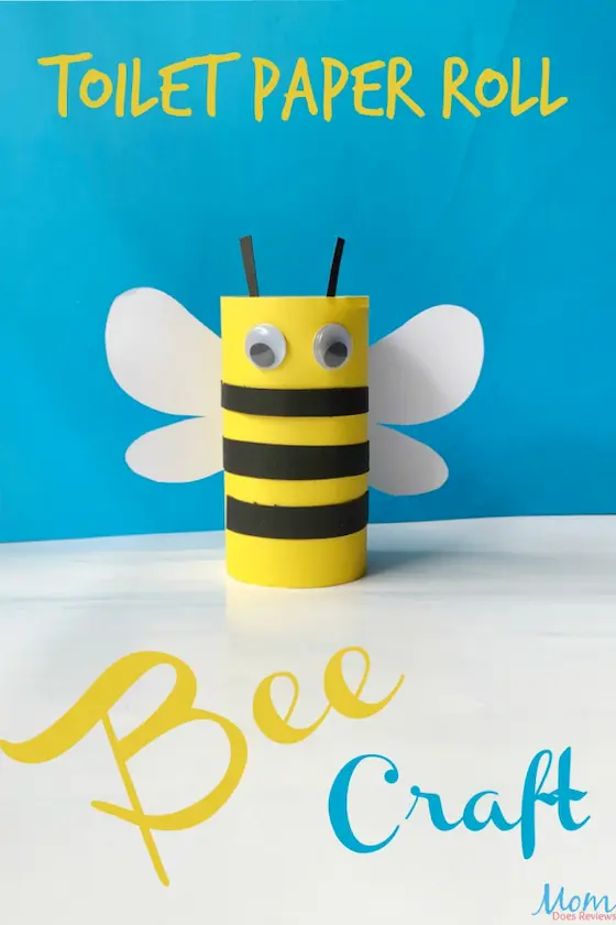 Toilet paper empty roll made into a bee with googly eyes