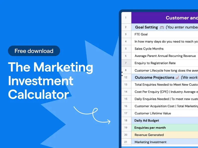 The Marketing Investment calculator screenshot