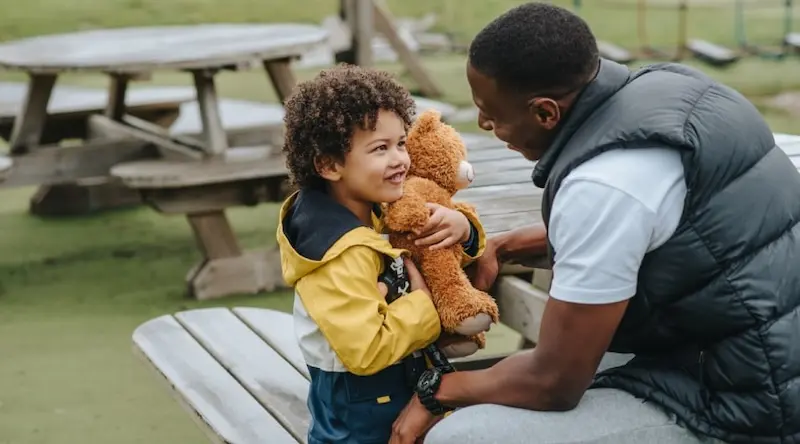 Father and son talking