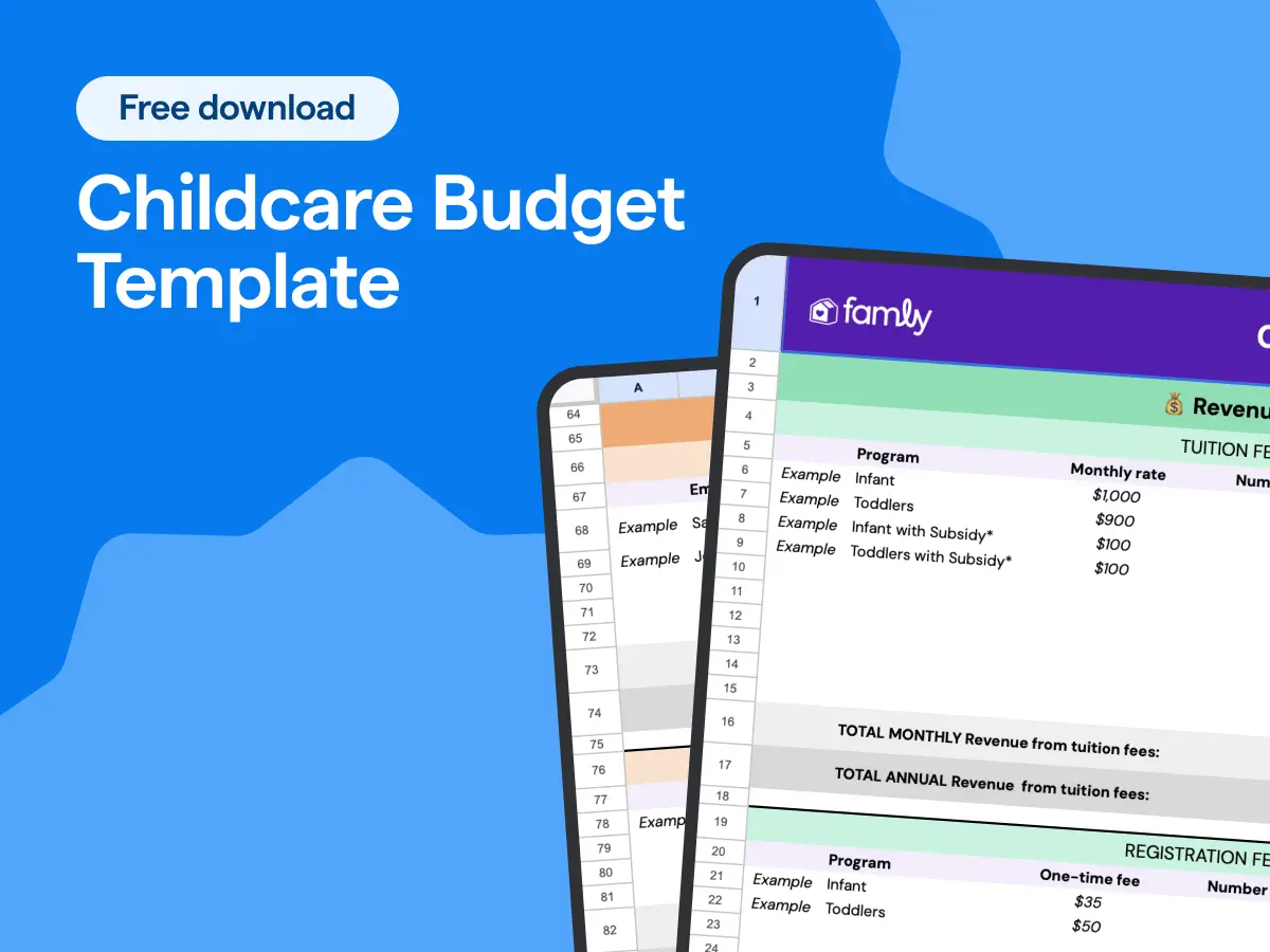 Drawn spreadsheets with text reading Childcare Budget Template