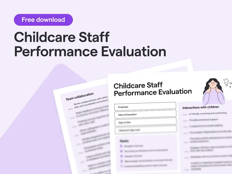 Guide poster with text inclining to download it and title of Childcare Staff Performance Evaluation
