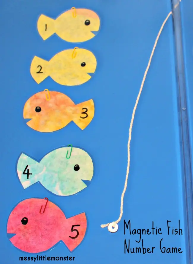 Paper cut fishes in different sizes with numbers