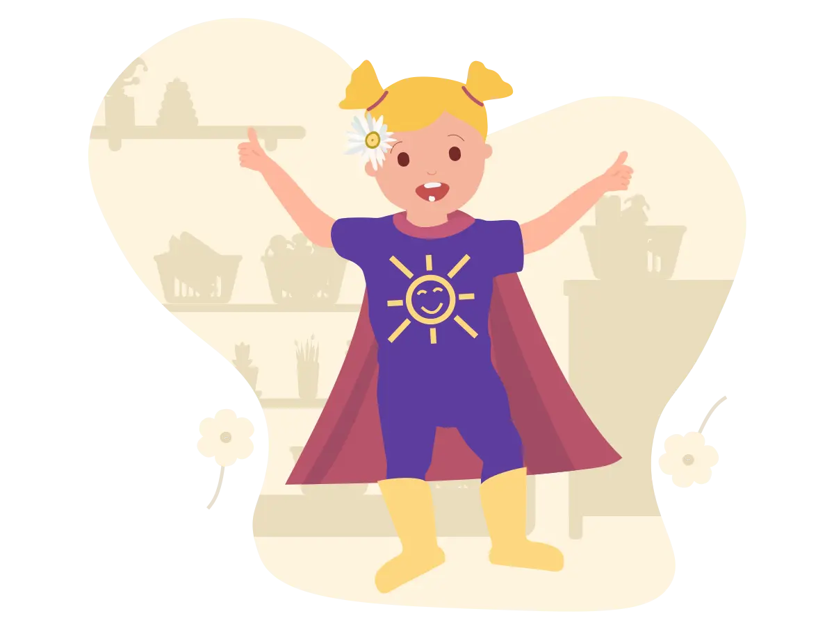 cartoon drawn girl in a superhero outfit