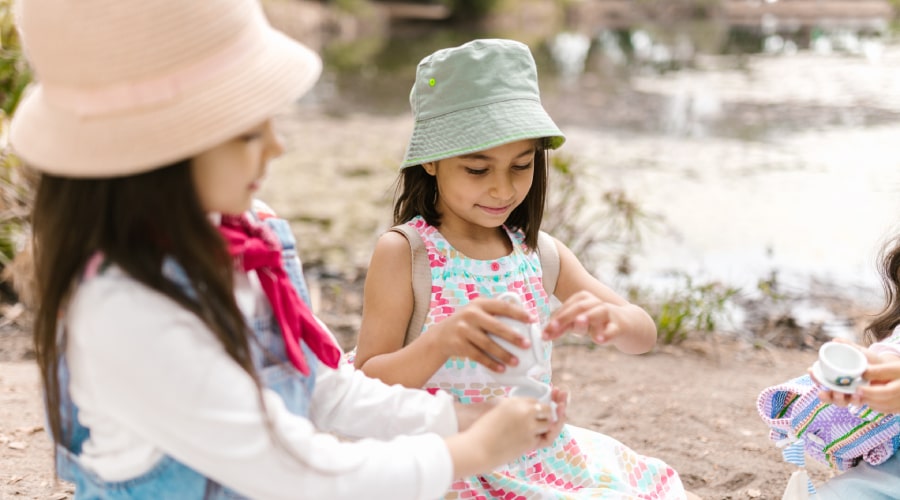 Girls playing tea party