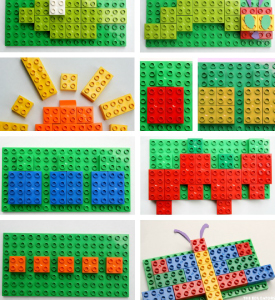 Pictures of different combinations of Lego bricks