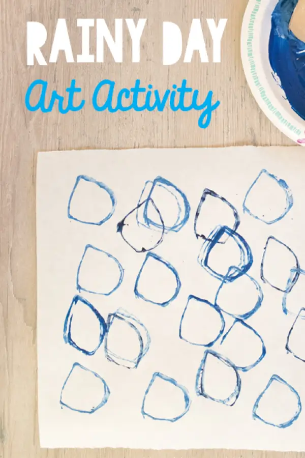 White paper with raindrop stamps in blue