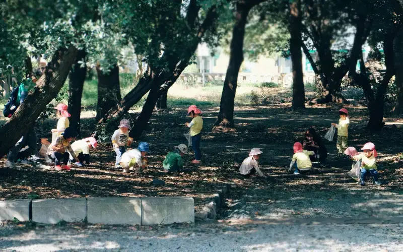 children playing out in nature