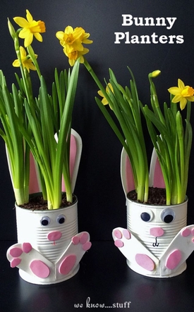 bunny tin can with plants