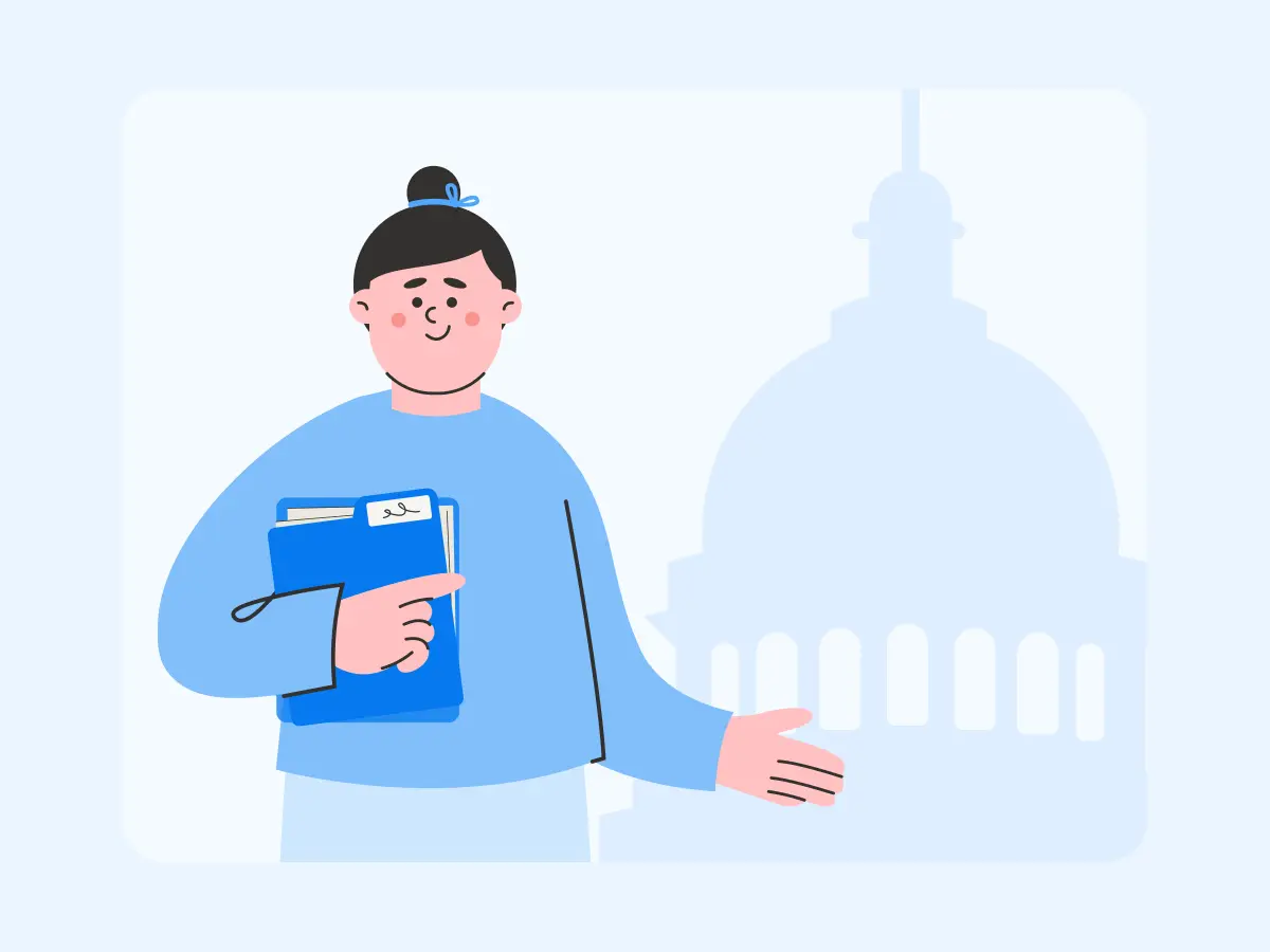 illustration of educator standing in front of the US Capitol