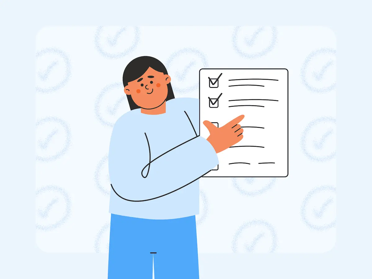A cartoon image of an Early Years educator showing a ticklist