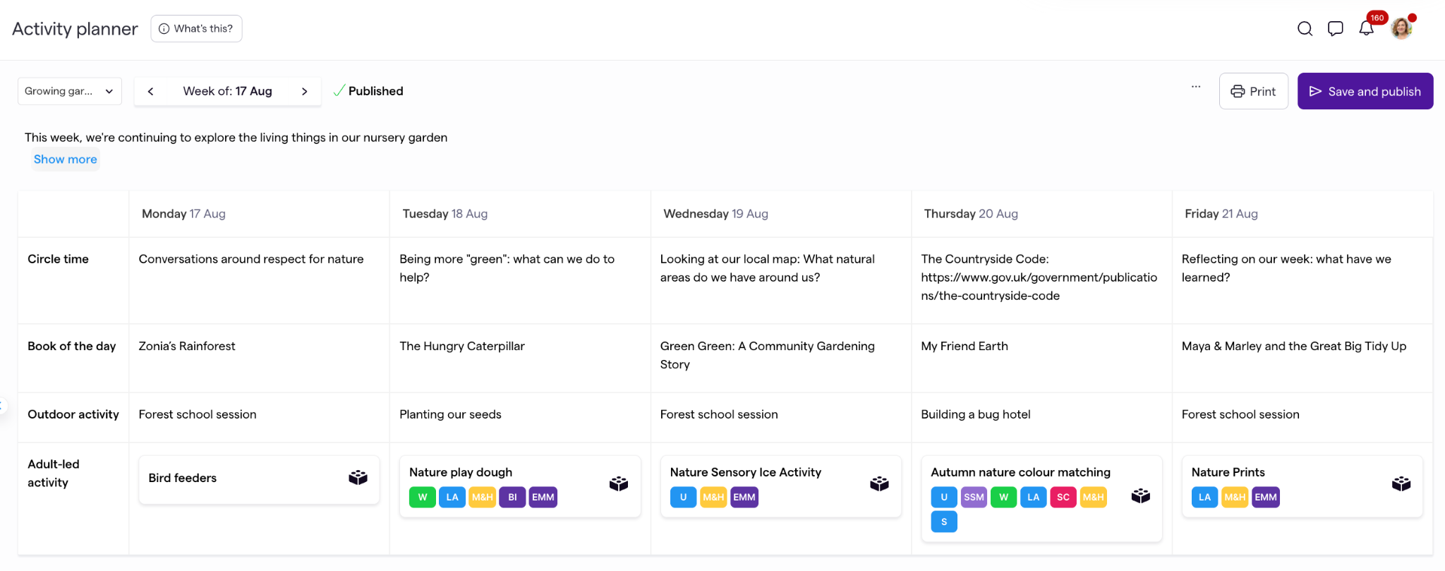 An image of the Famly activity planner