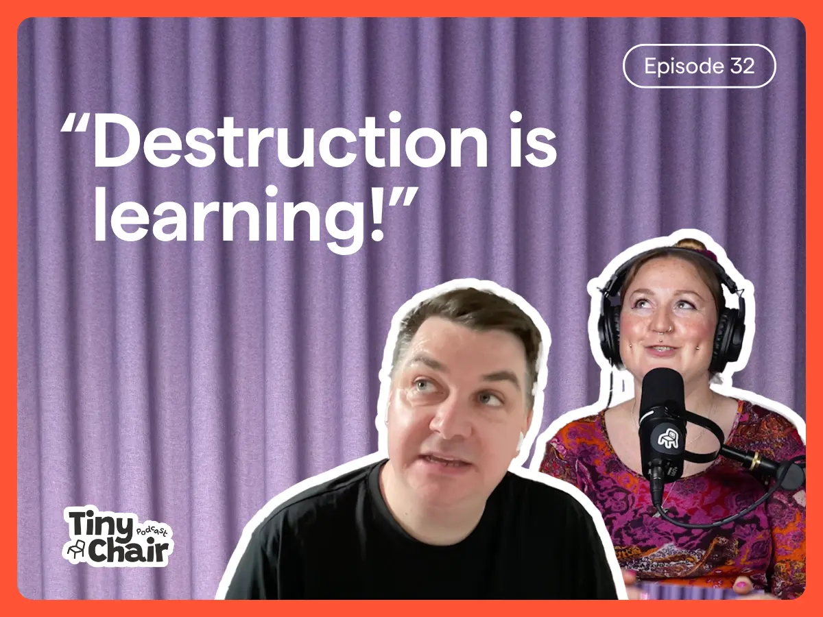 An image of James Tunnell and podcast host Julia Rose, on a purple backround