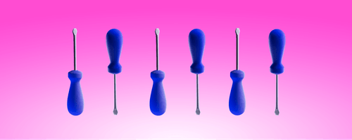 A set of six flathead screwdrivers.
