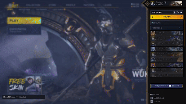 GIF of Discord account linking seen in the game Predecessor from Omeda Studios.