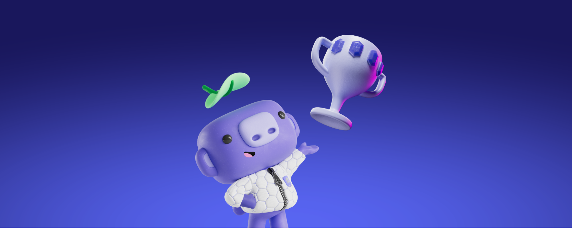 Wumpus presenting a trophy.