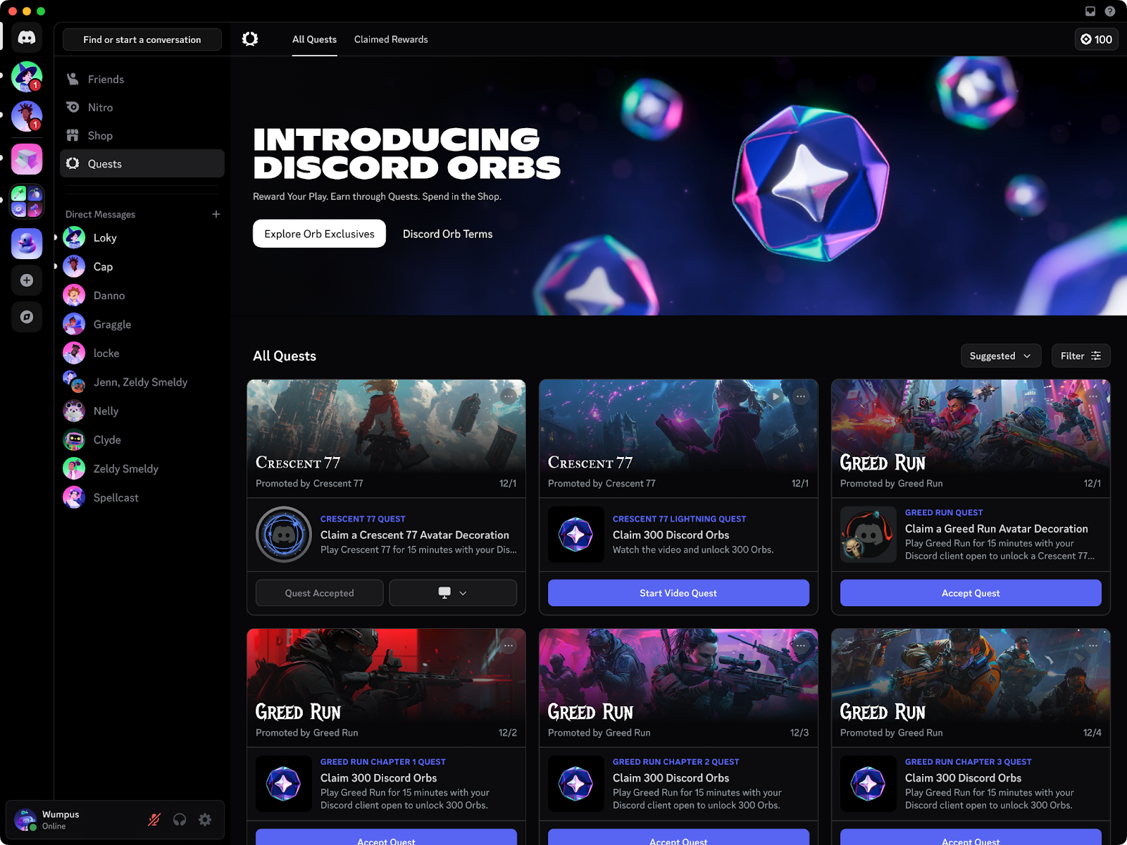 The Quests Home on the desktop app.