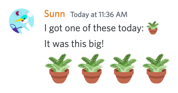 A user sending a normal emoji within a message. They then send a message with only emojis, causing them to get larger. 