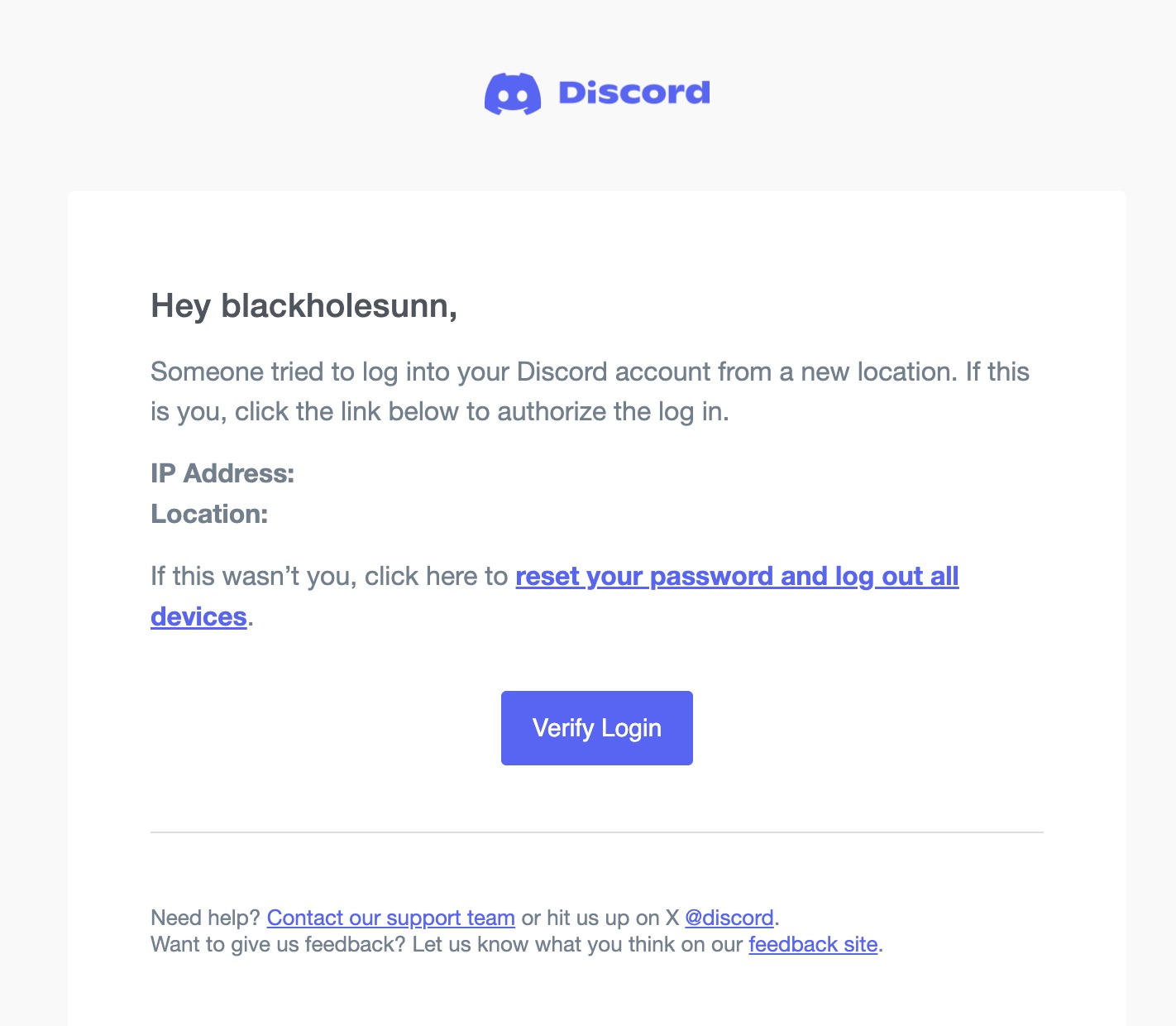 New login location verification email.